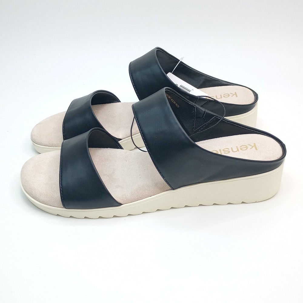 Kensie Endy Comfort Wedge Sandals Women Size 8 Black Faux Leather KS261620 - Picture 4 of 10